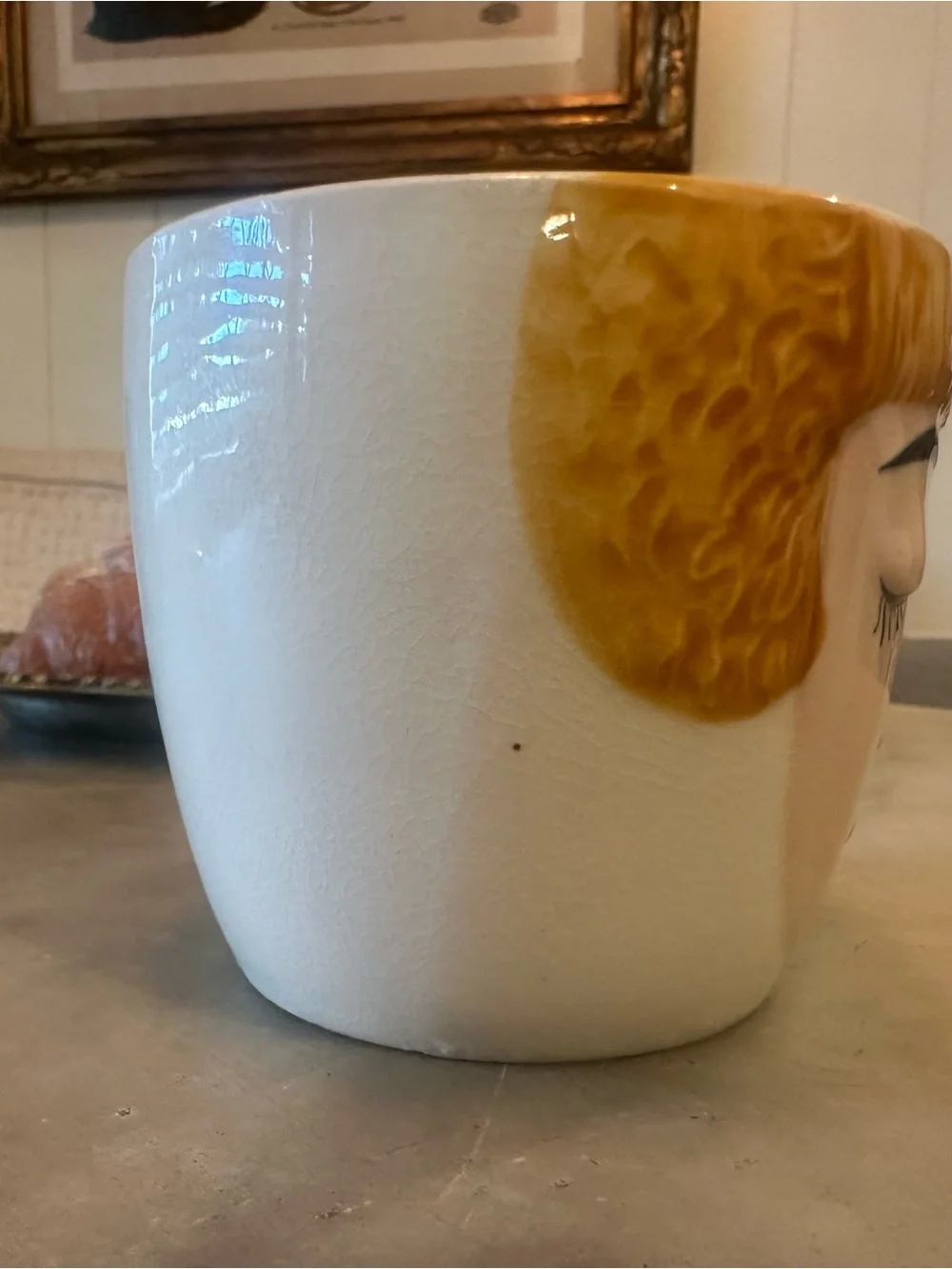 Hand painted Antique Ceramic Face Mug with Woman’s Face Design, “for mom only”